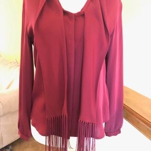 Red silk tie-neck blouse XS Petite